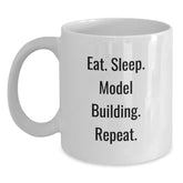 Funny Model Building Gifts from Friends, Eat. Sleep. Model Building. Repeat. White Coffee Mug for Graduation - Main